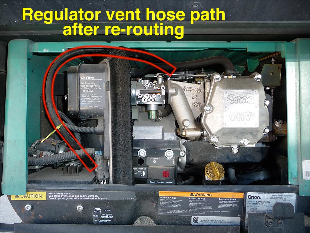 Cleaning out the regulator vent hose on your RV's Onan MicroQuiet